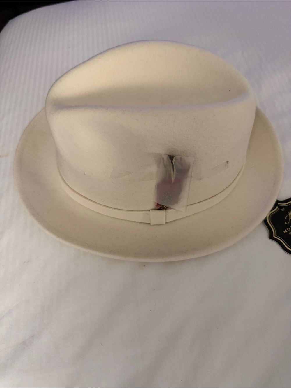 Mens Cream Fedora Hat with Matching Band